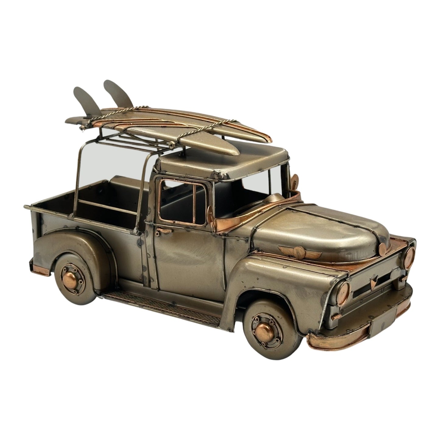 Antique Style Metal Ute w/ Surfboards 17cm