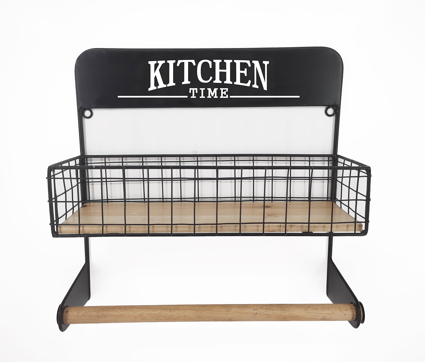Wooden Kitchen Basket w/ Hanging Rail 35cm