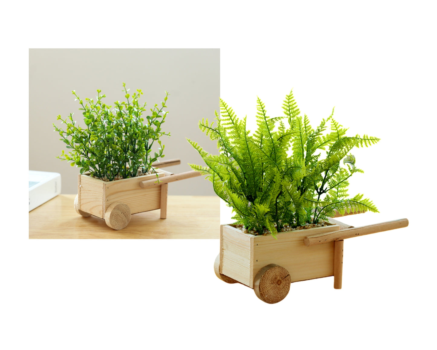 Set 2 Artificial Greenery in Timber Cart 23cm