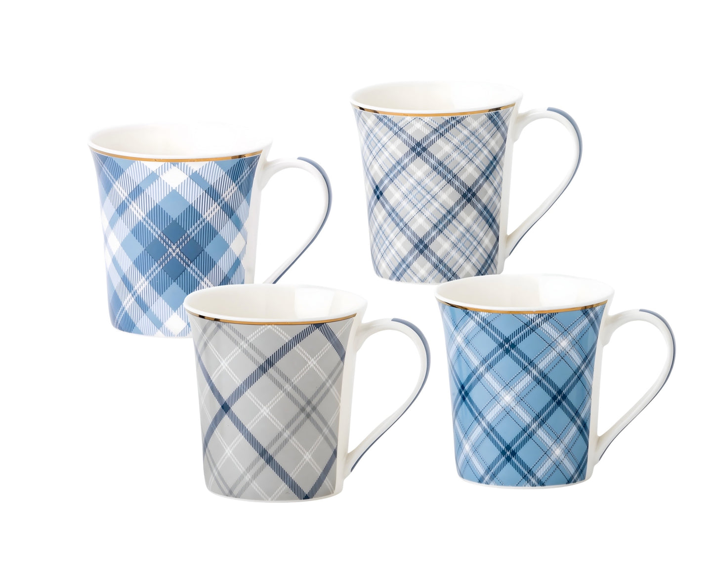 bulk 24 Tartan Design New Bone China Mug 370ml Assorted