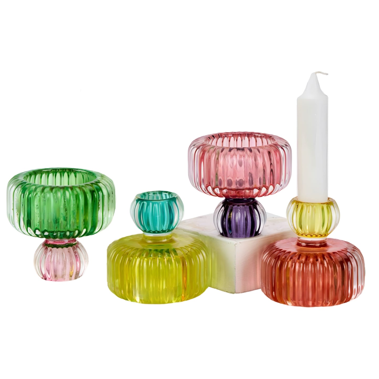 bulk 24 Multicoloured Glass Candle Holder 7cm