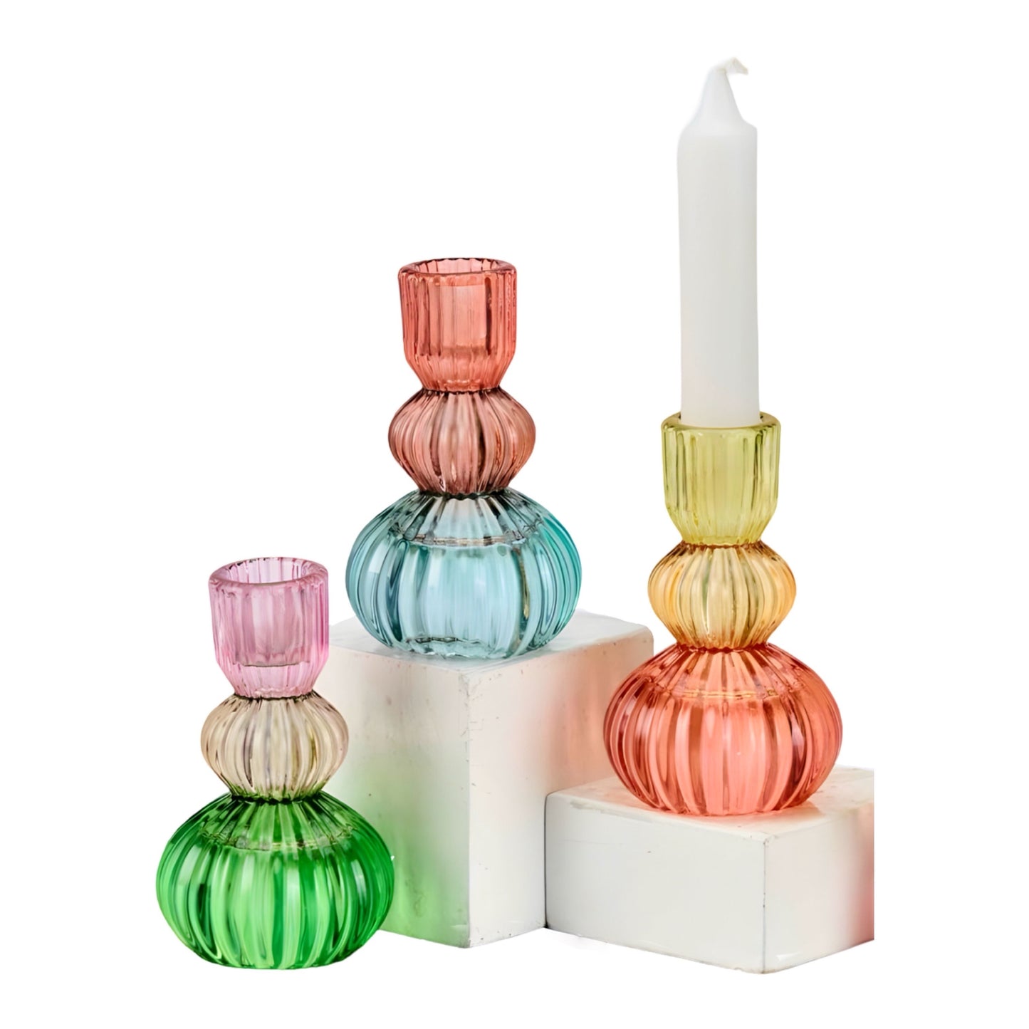 bulk 24 Multicoloured Glass Candle Holder 10cm