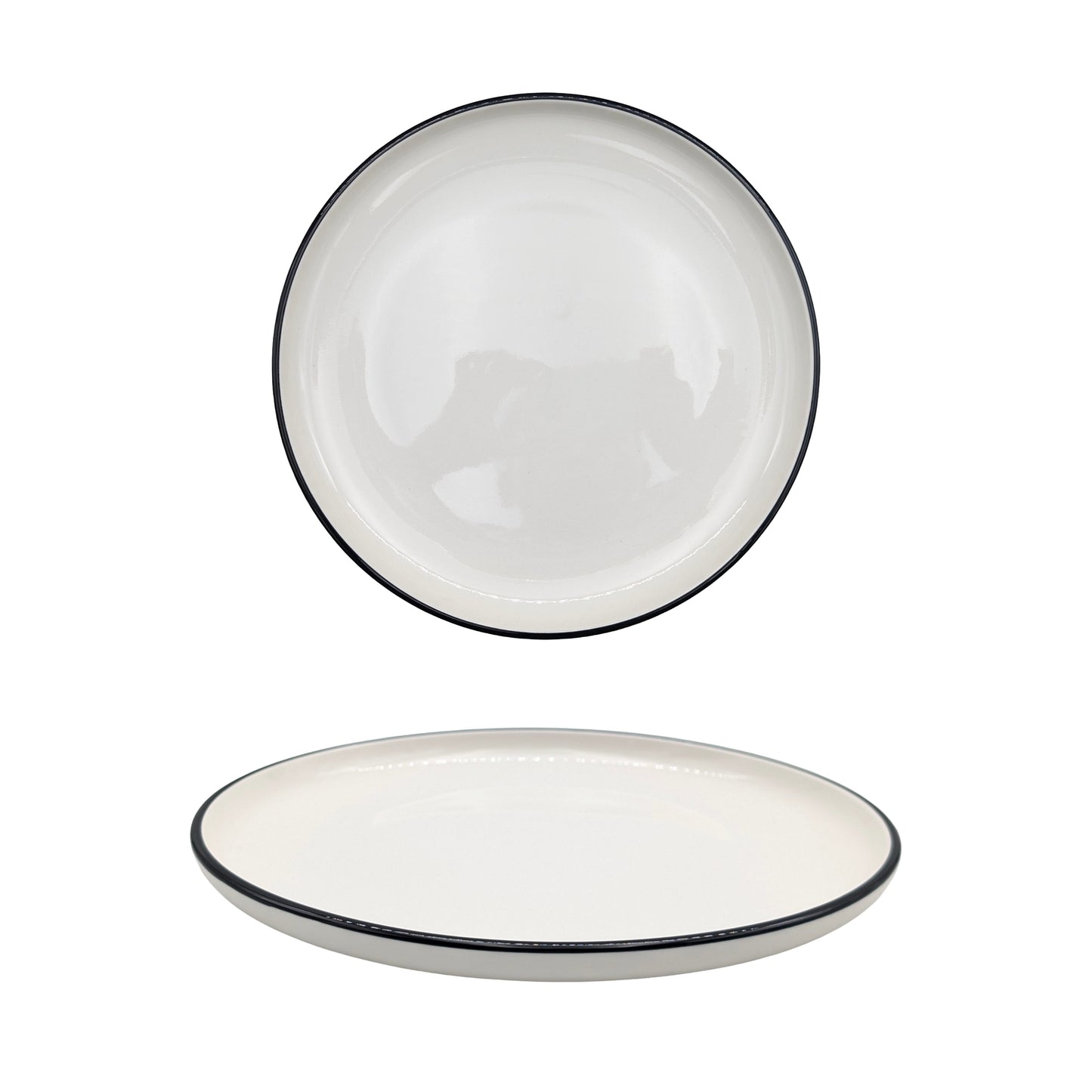 bulk 24 Sorrento Porcelain Dinner Plate w/ Black Rim 26cm