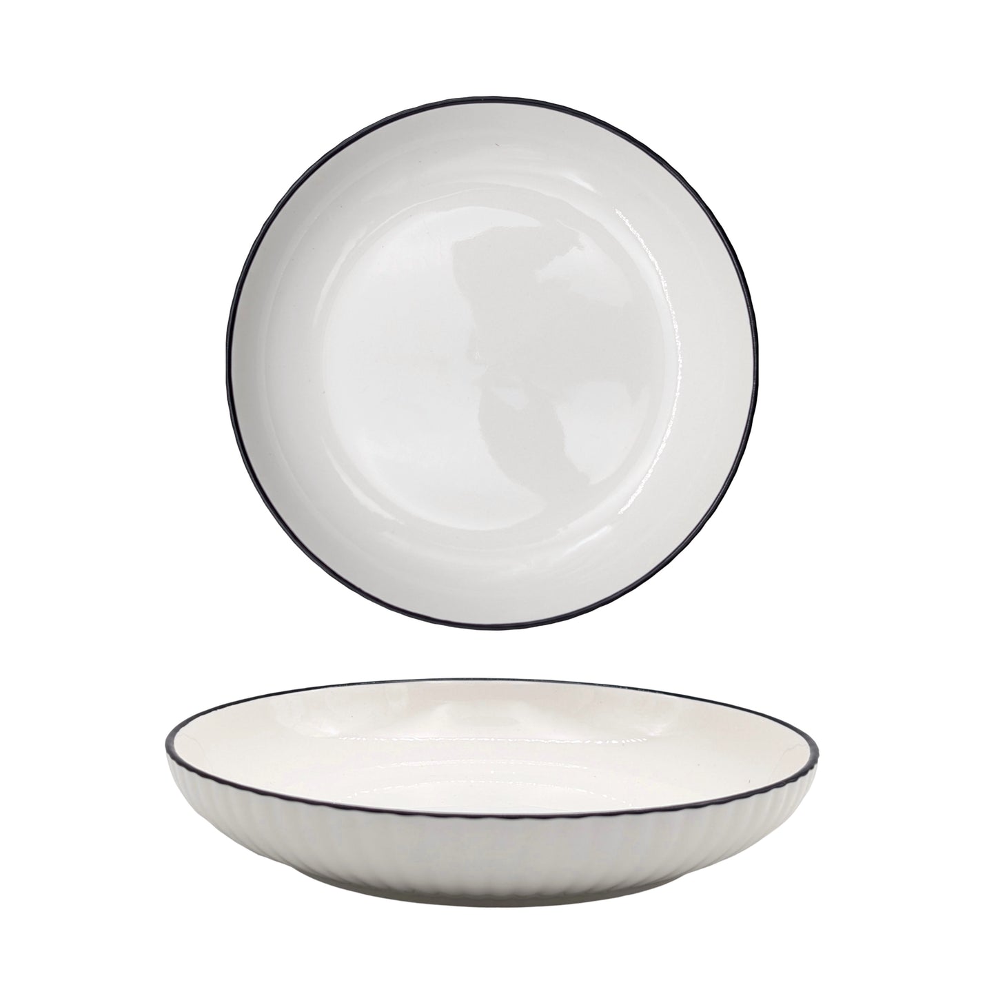 bulk 24 Sorrento Porcelain Embossed Flan Dish w/ Black Rim 8.5'' 21cm