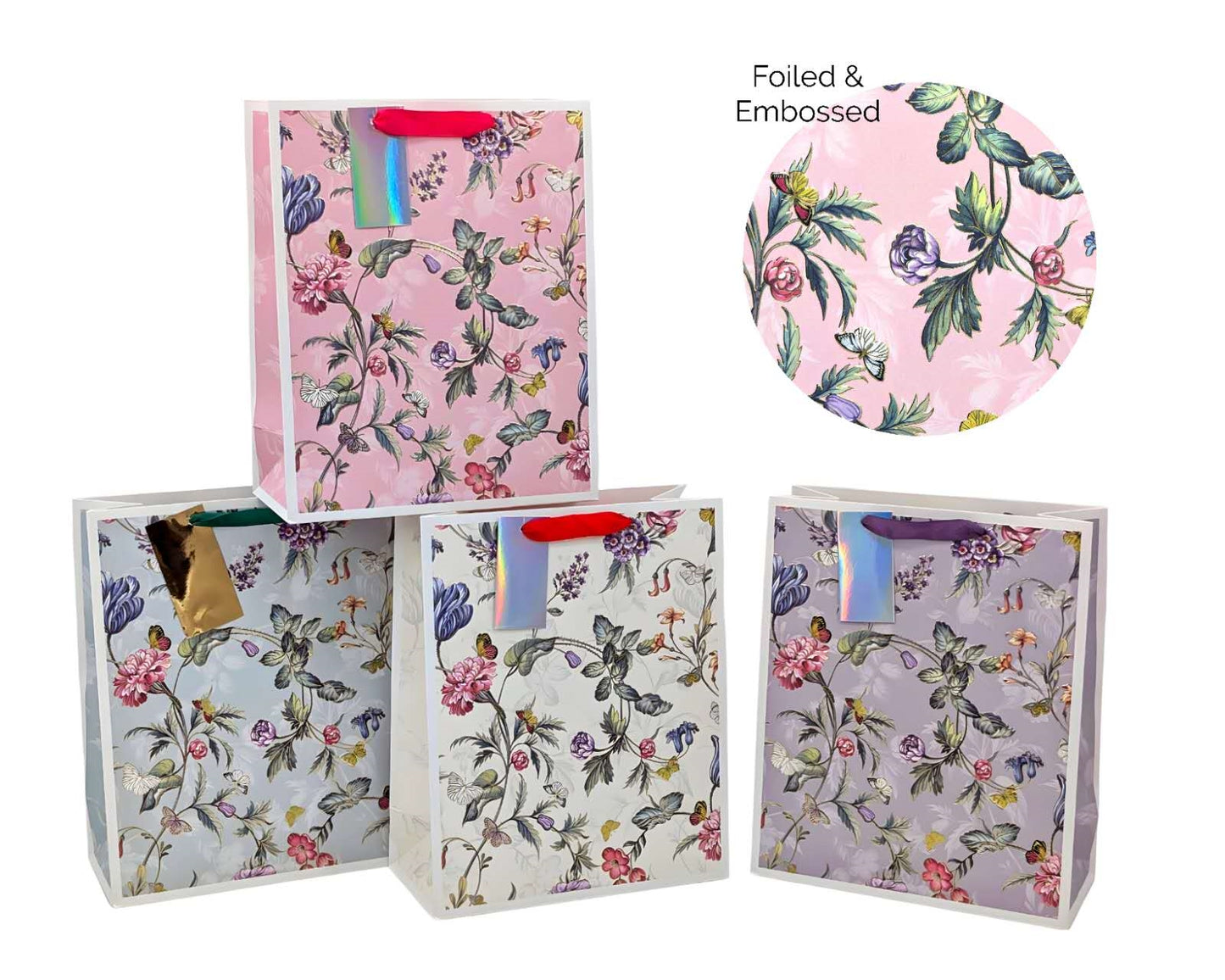 bulk 24 Medium Jardin Floral Gift Bag Foiled 23cm