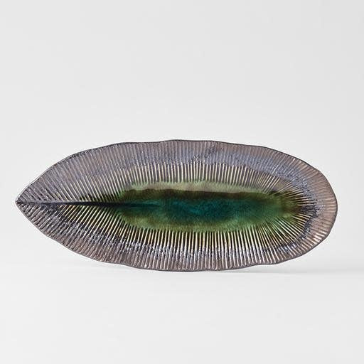 Plate Leaf Shape 32.5x13.5cm Midori Ridge Glaze - Image 4