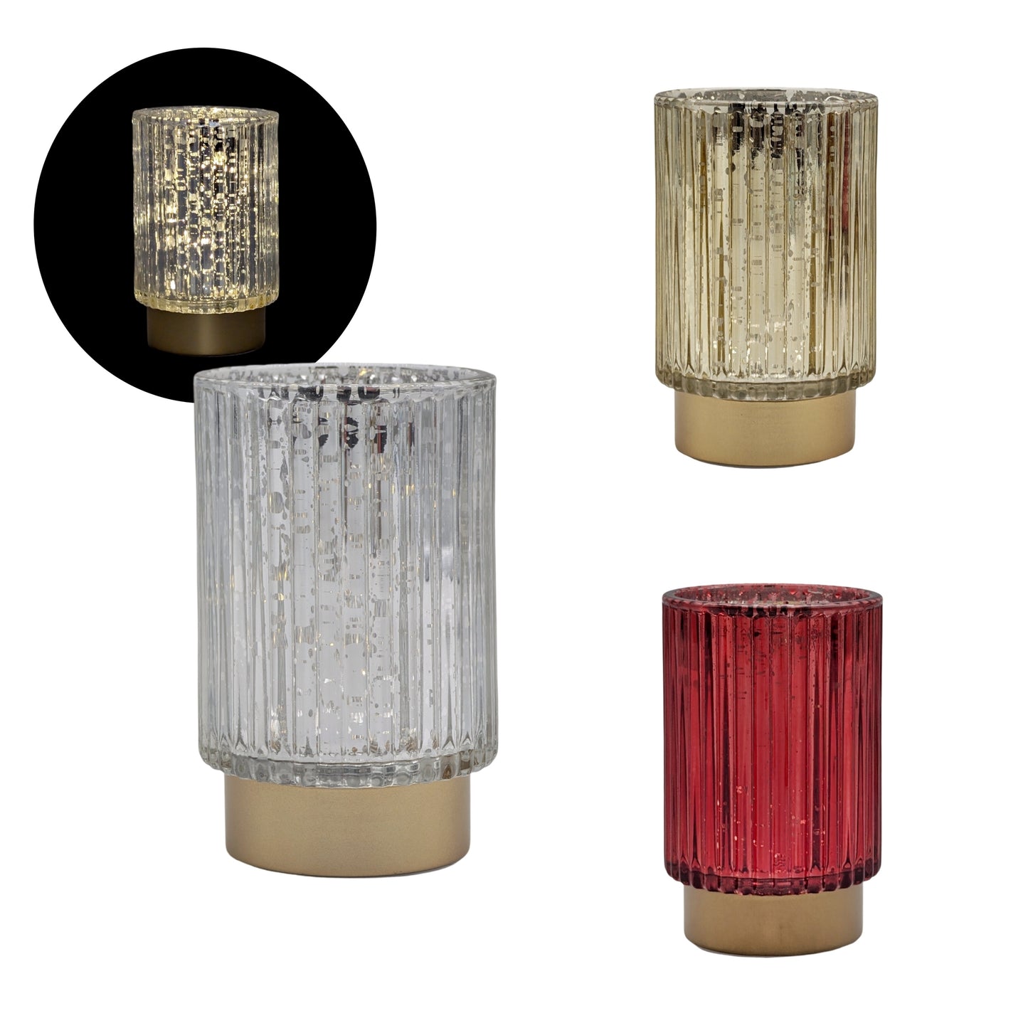 bulk 12 Light Up Metallic Glass Holder 13cm