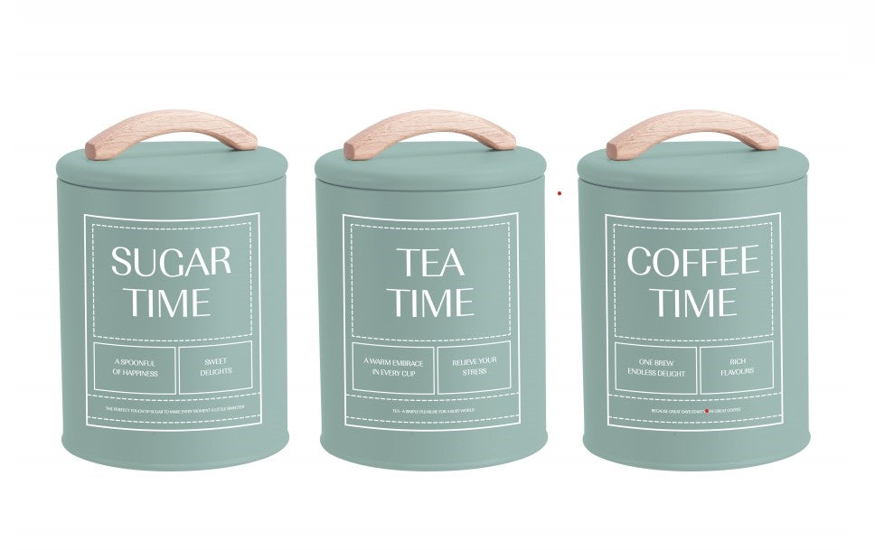 Set 3 Coffee Tea Sugar Storage Tins 15cm