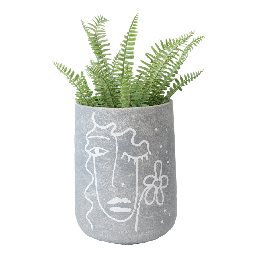 Tall Contemporary Line Face Pot planter w Hole & Plug 24cm - Image 2