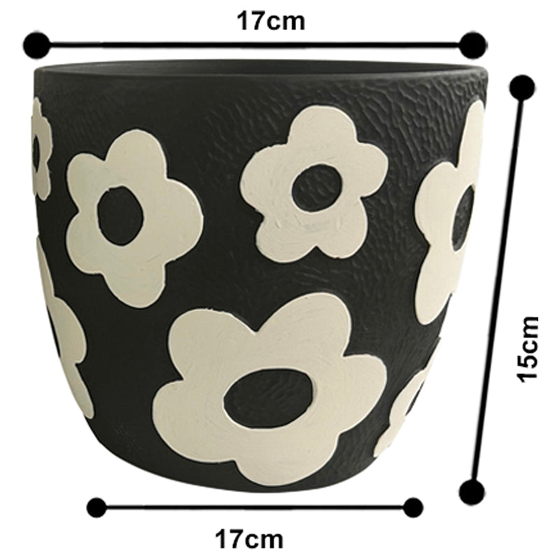 Set 2 Assorted Monochrome Flower Planters w Hole + Plug 17cm - Image 5