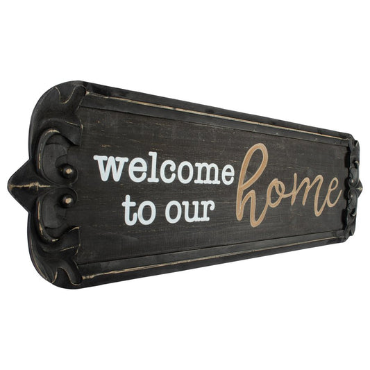 Nero 'Welcome to Our Home' Carved Wall Art 80x25cm - Image 2