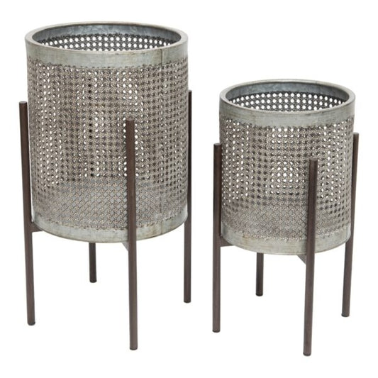 Set 2 Artisan Stilted Metal Planters 58cm - Image 2