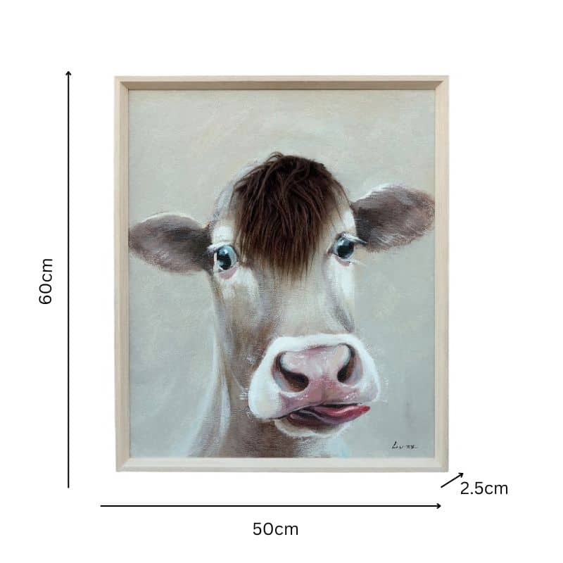 Cow w Attitude Artificial Hair Framed Canvas Wall Art 60cm - Image 5