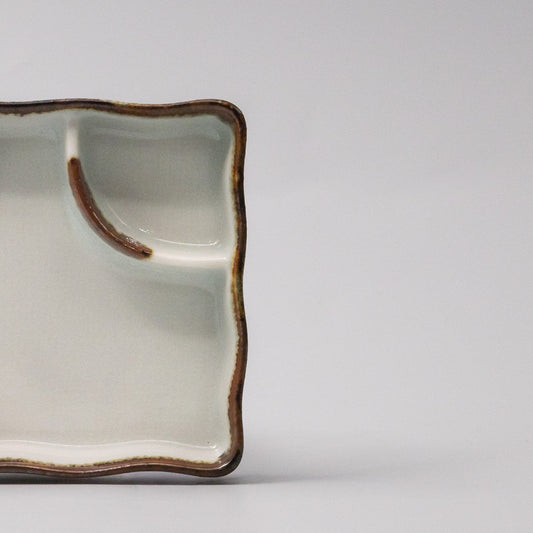 Sushi Plate Inbuilt Sauce Dish 15cm Tenmokku Edge Design - Image 2