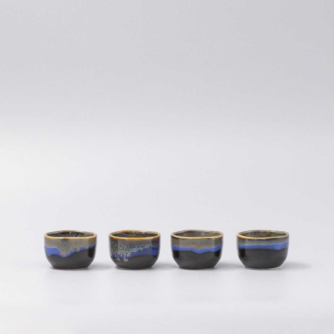 Sake Set for Four 330ml Black Blue Glaze - Image 5