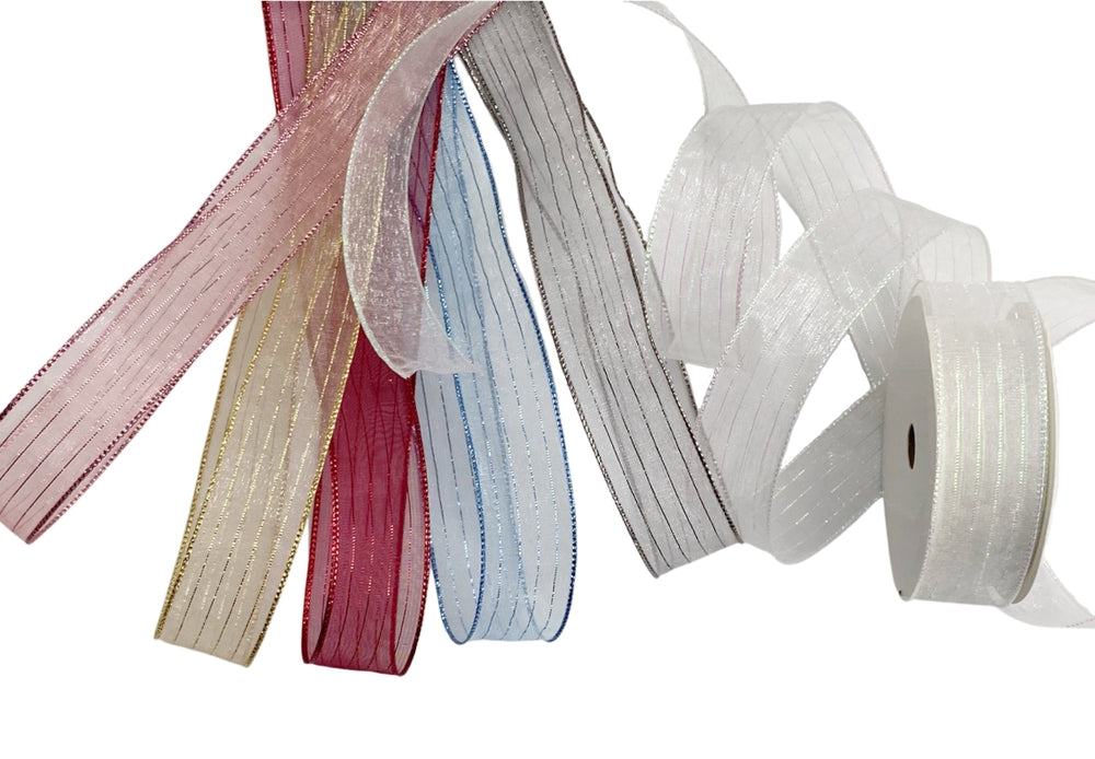 bulk 48 Metallic Striped Organza Ribbon Wrap 300cm
