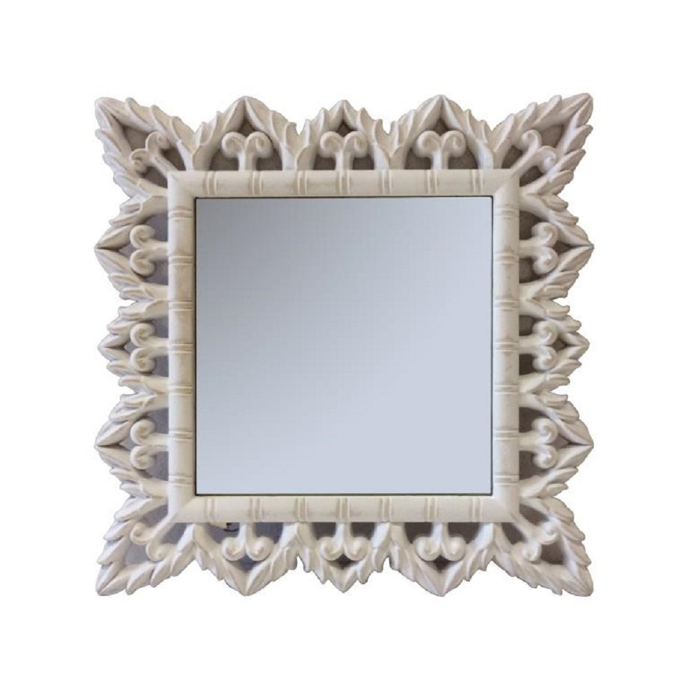 Square Wall Art Mirror White 40cm