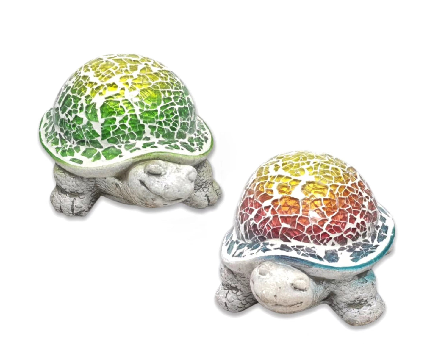 Set 2 Concrete Turtle w/ Crackled Shell Garden Statue 18cm
