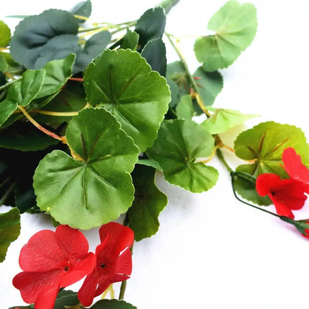 Artificial Geranium Hanging Bush with Red Flowers 60cm - Image 4
