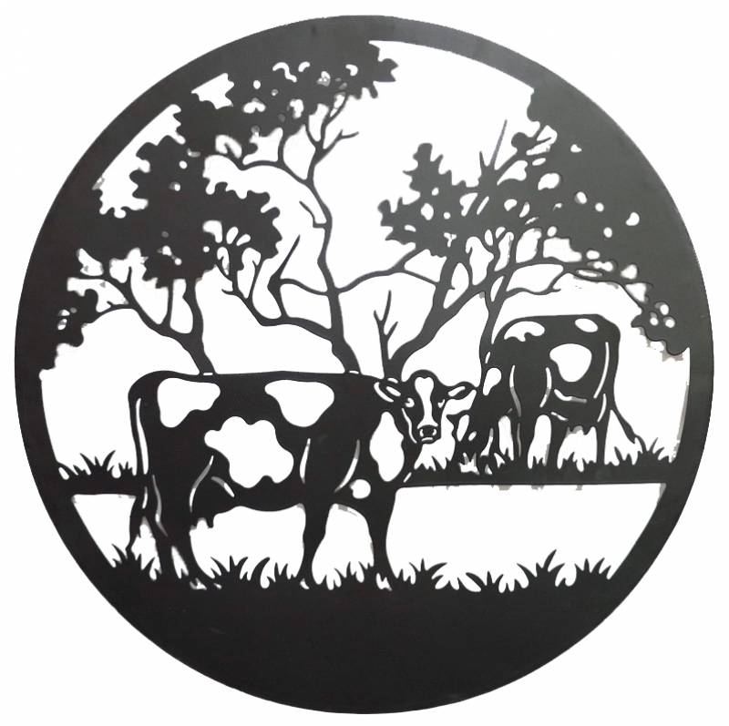 Friendly Cow Round Wall Art 40cm