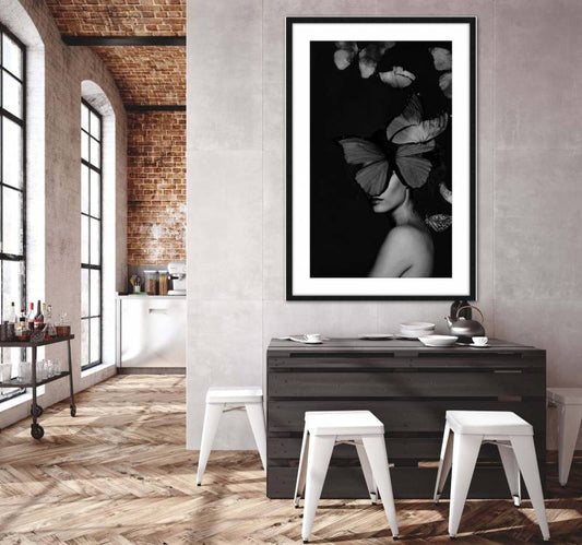 Regent Butterfly Lady w Glass Front Pu Frame Wall Art 120cm - Image 2