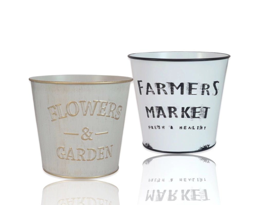 Set 2 Farmers Market Metal Planter Round 14cm