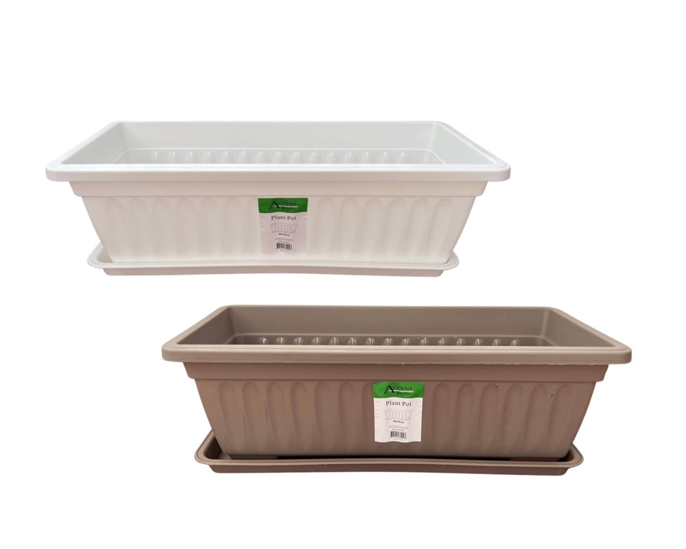 bulk 12 Rectangular Garden Pot & Saucer Flower 44cm