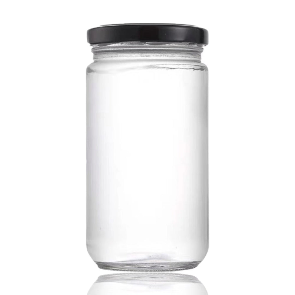 bulk 24 Glass Jar Round w/ Black Lid 1lt Canister 19cm