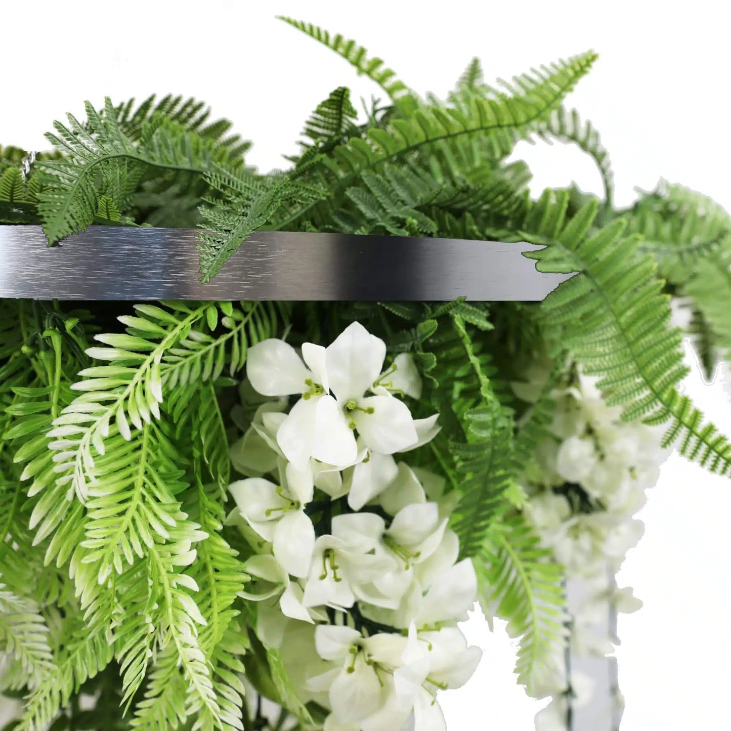 Silver Framed Roof Hanging Disc With Draping Life-Like Wisteria Flowers UV Resistant 60cm - Image 3