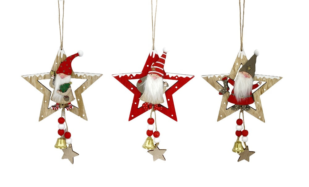 bulk 12 Xmas Hanging Santa in Star 36cm