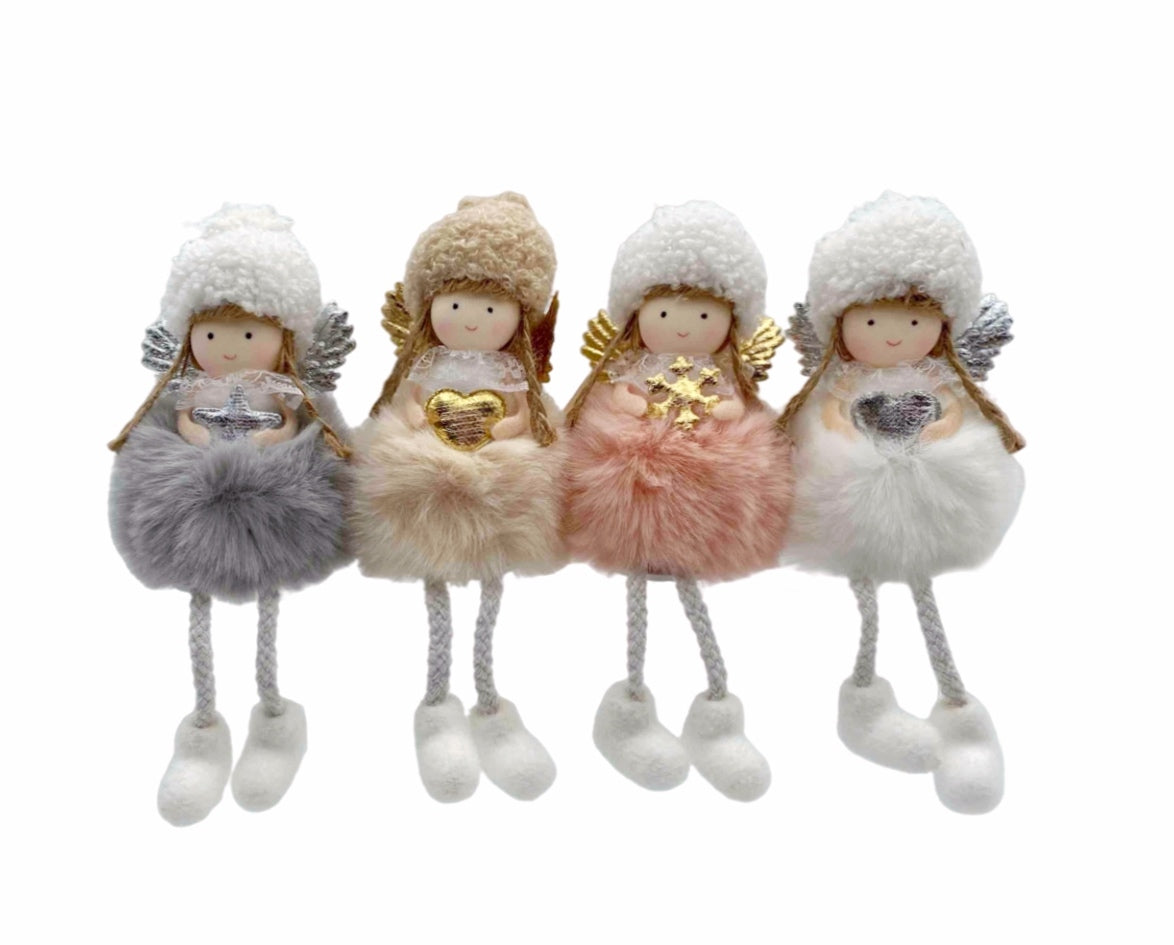 bulk 24 Xmas Sitting Furry Angel Deco 19cm