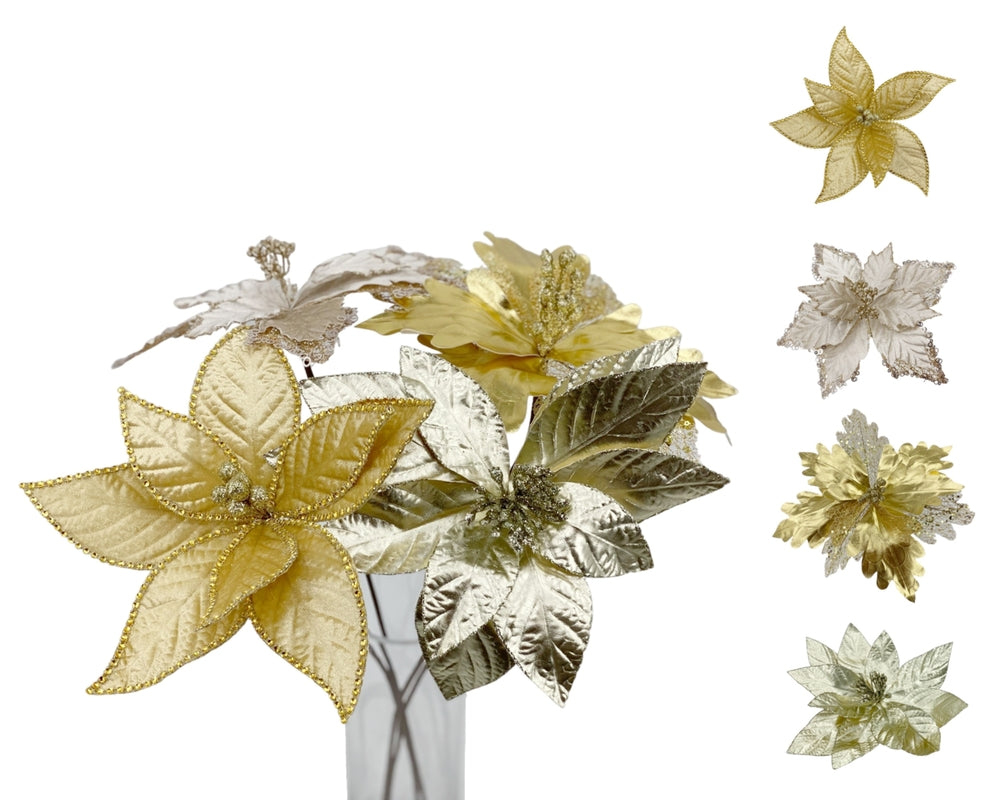 bulk 24 Xmas Glam Poinsettia Stem Flower 60cm
