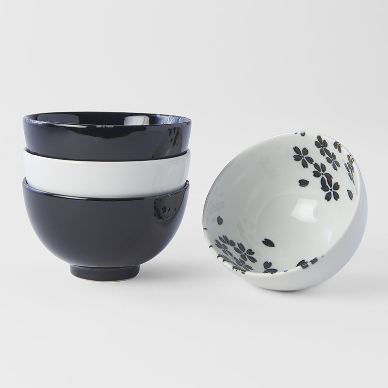 Bowl Set 4pcs Black White Sakura Design - Image 3