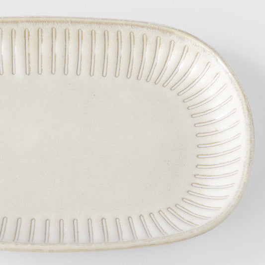 Plate Oval 19cm Ridged Alabaster Glaze - Image 2