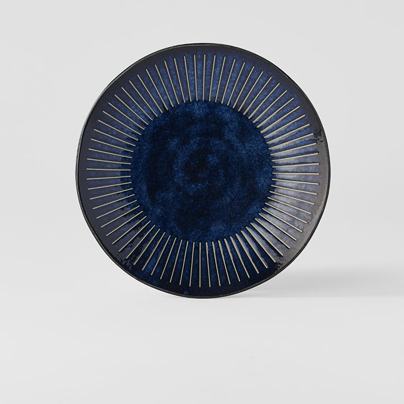 Dinner Plate 23cm Ridged Indigo Blue Glaze - Image 4