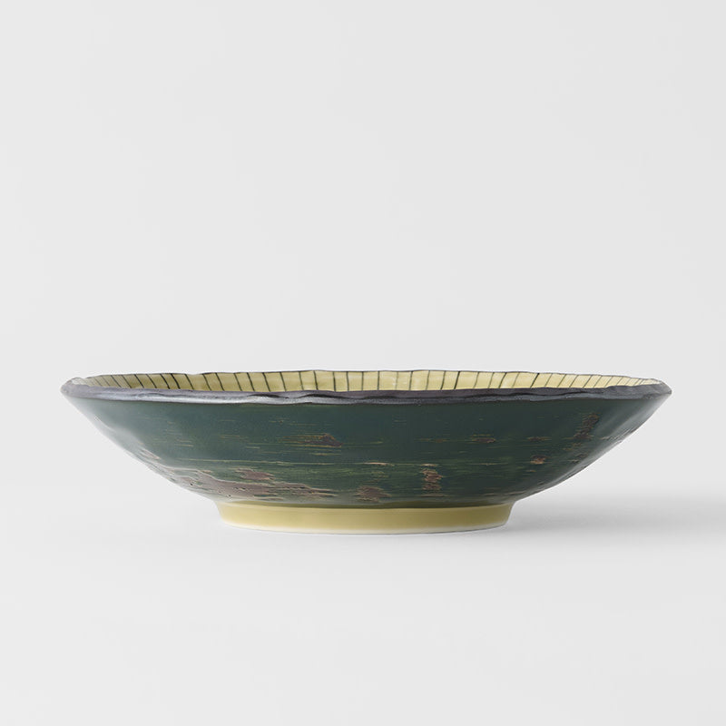 Pasta Bowl Open 24cm Green Converging Line Glaze - Image 3