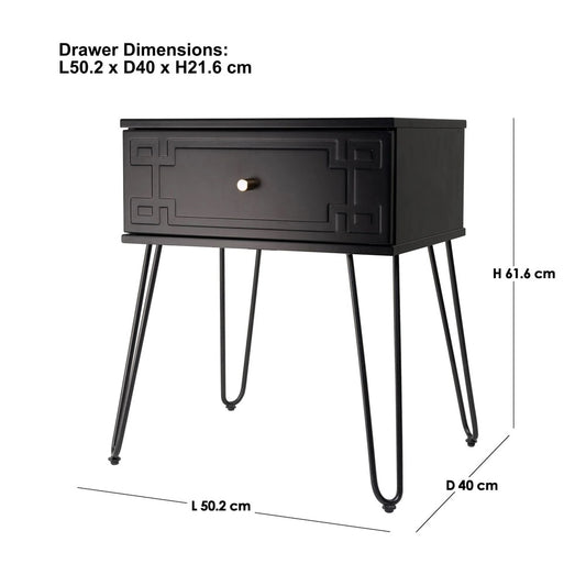 Ashe (Pattern) Bedside Table Black 61cm - Image 2