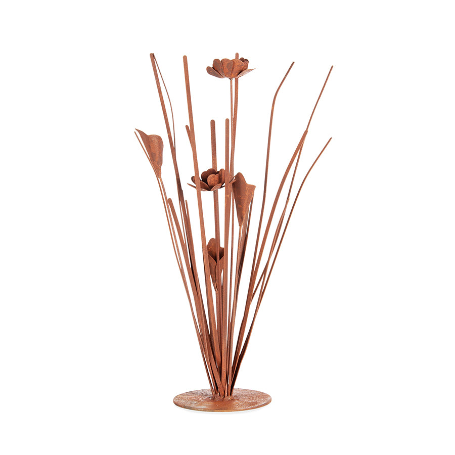 Rust Grassy Plant & Flowers On Base 50cm