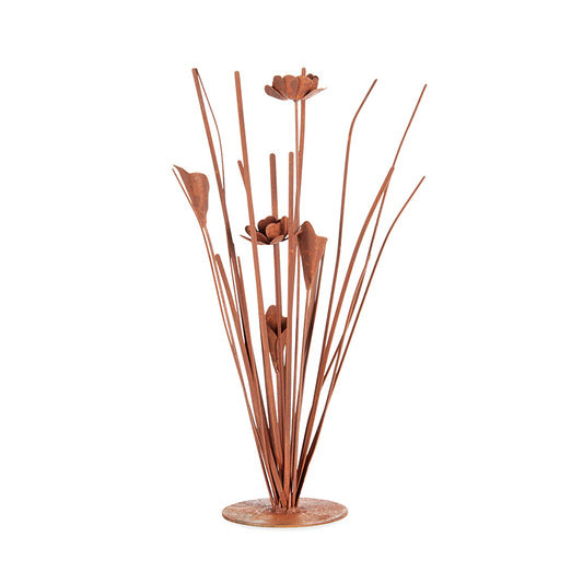 Rust Grassy Plant & Flowers On Base 50cm