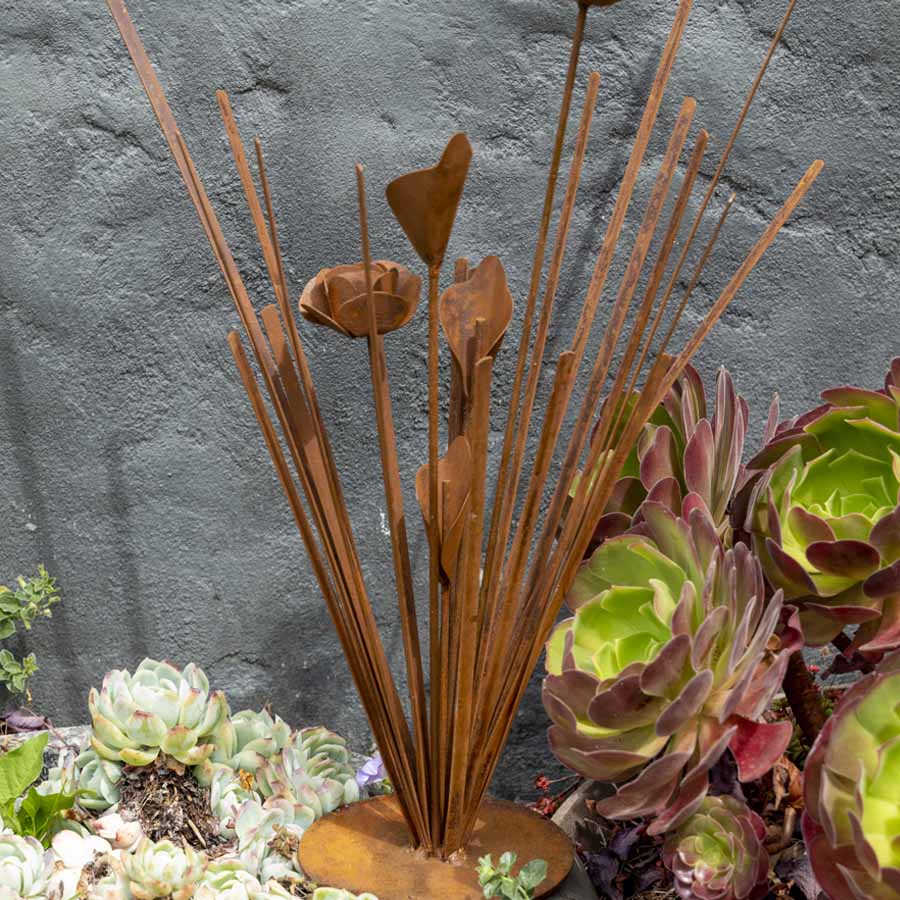 Rust Grassy Plant & Flowers On Base 50cm - Image 3