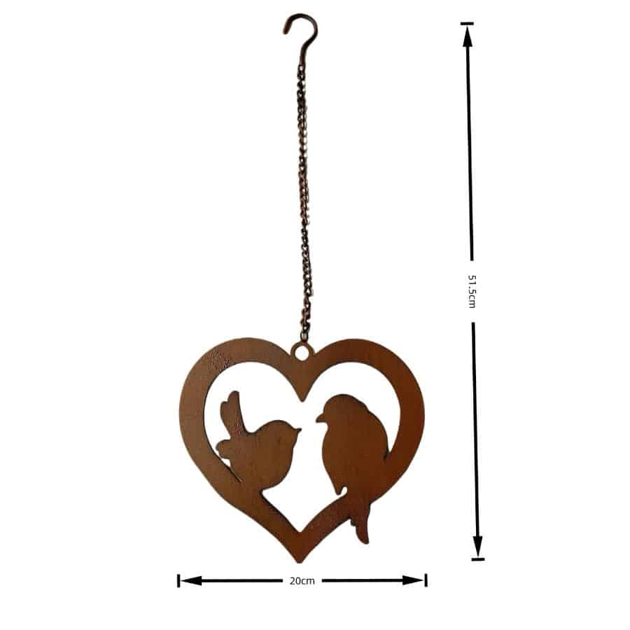 Hanging Rust Heart w Lovebirds On Chain 20cm - Image 4