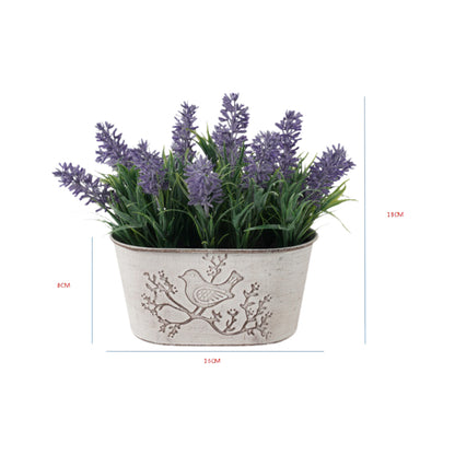 Artificial Lavender Plant in Oval Pot w Bird 22cm - Image 3