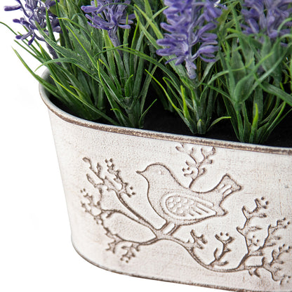 Artificial Lavender Plant in Oval Pot w Bird 22cm - Image 2