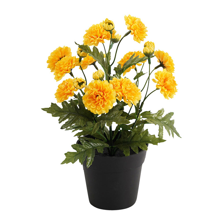 Potted Artificial Yellow Mum 27cm - Image 3