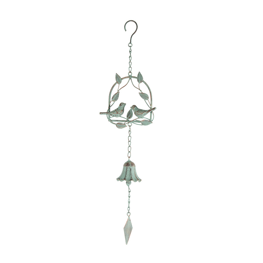 Lovebirds on Leafy Swing Hanging Bell 54cm
