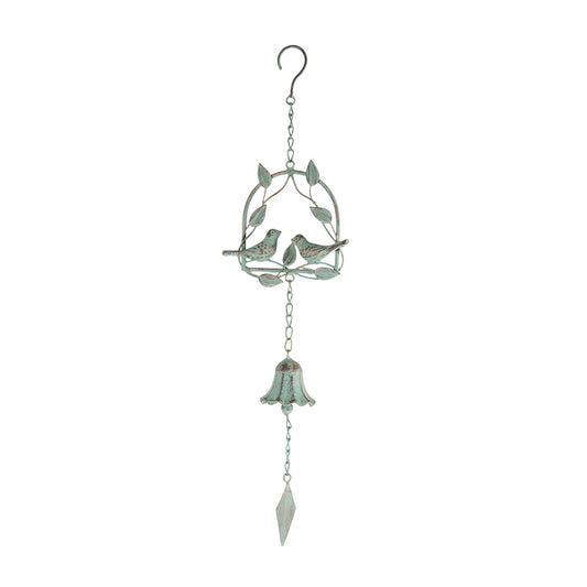 Lovebirds on Leafy Swing Hanging Bell 54cm