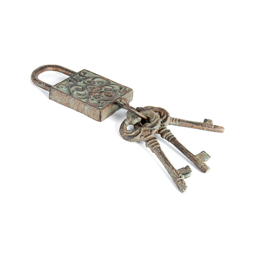 Antique Lock w 3 Keys on Ring 31cm - Image 2