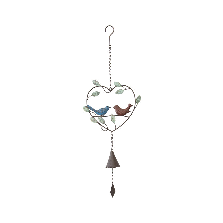 Colour Lovebirds in Heart Hanging Bell 78cm