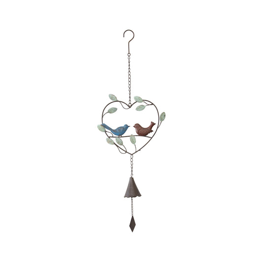 Colour Lovebirds in Heart Hanging Bell 78cm