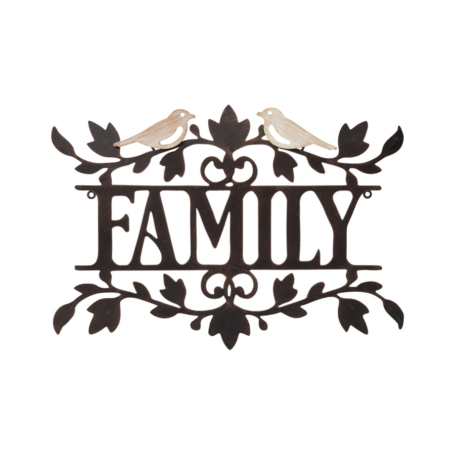 Laser Cut Family w Lovebirds Wall Art 51cm